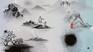 中国山水水墨画霜降节气AE片头模板视频的预览图